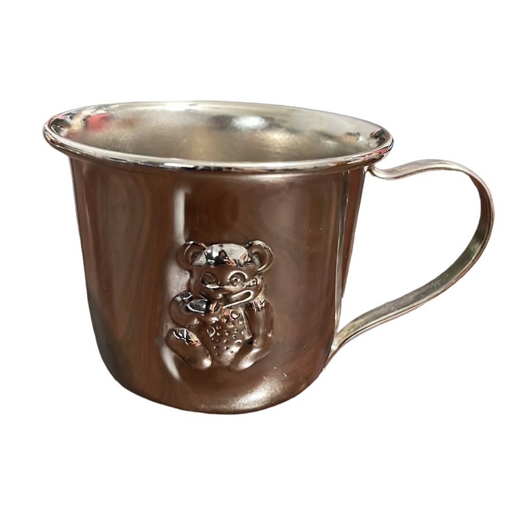 Silver Plate Teddy Bear Embossed kids Vintage Training Cup